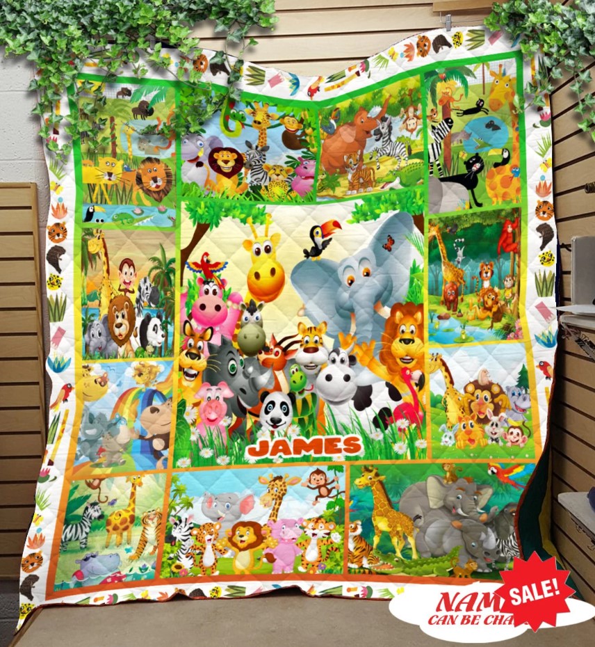 Personalized Safari Animals Fleece Blanket Jungle Animals Custom Blanket Safari Animals Baby Quilt Blankets Safari Theme Blanket